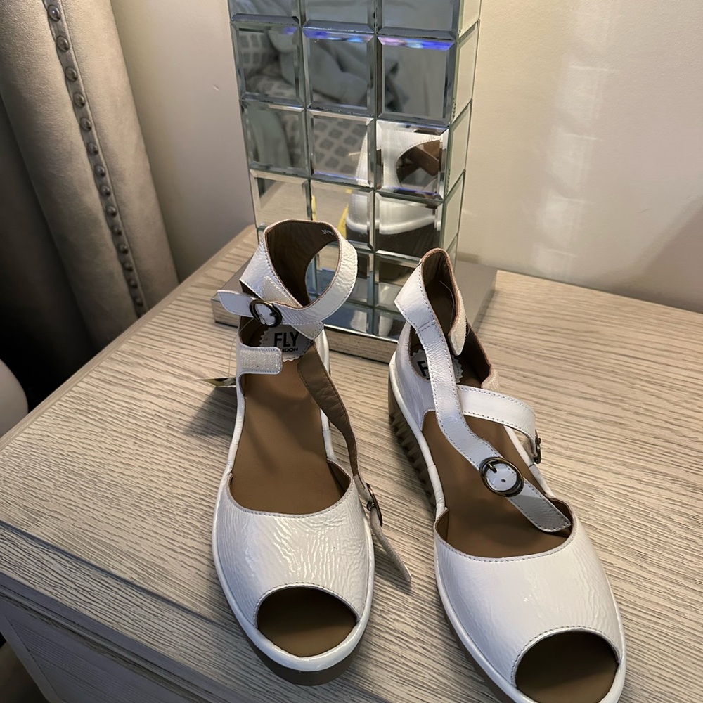 Fly London White Leather Wedges